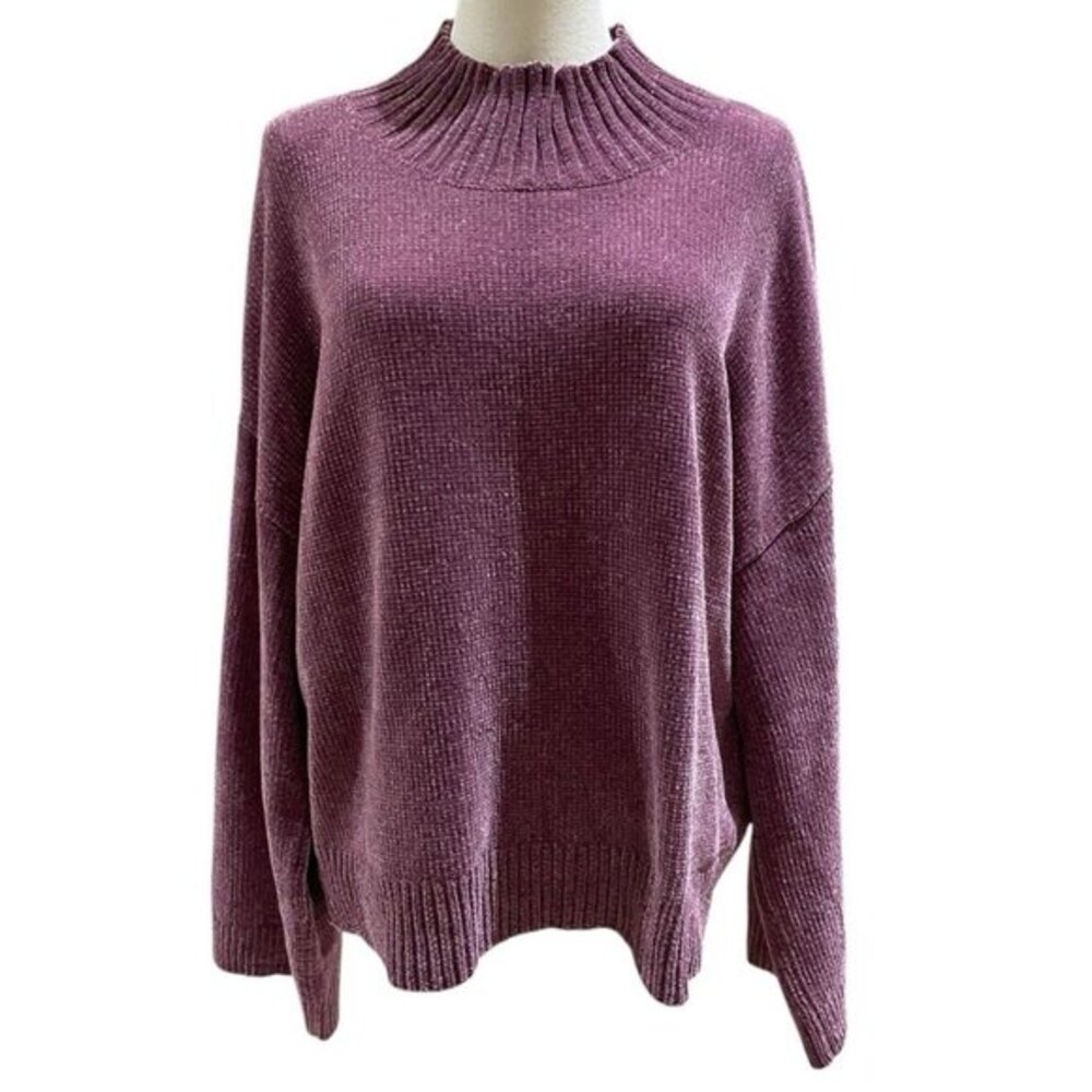 Abound Mock Neck Chenille Sweater Women Soft Velvet Mauve Pullover Sz L